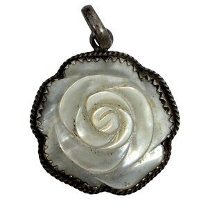 Vintage Mother-Of-Pearl Rose Pendant ONLY For Necklace Untested Metal